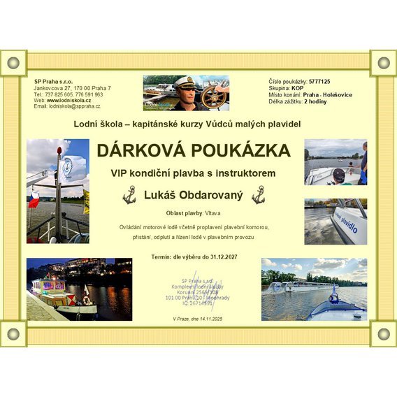 Dárková poukázka na VIP kondiční plavbu