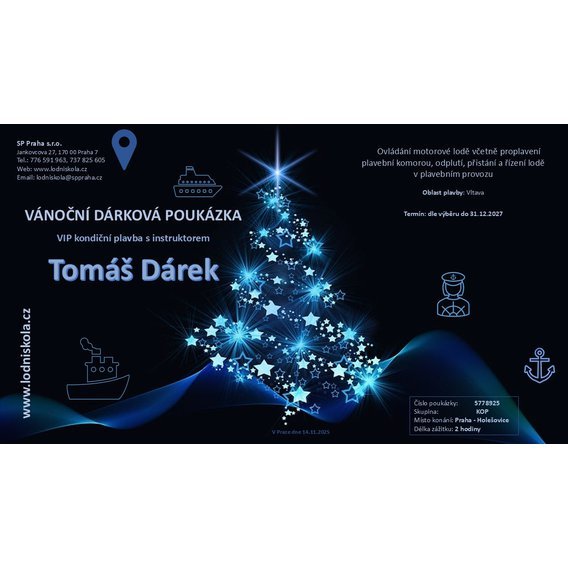 Vánoční dárková poukázka na VIP kondiční plavbu